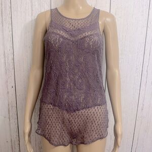 American Eagle Outfitters Purple Mauve Lace Tank Top Semi Sheer Size Small